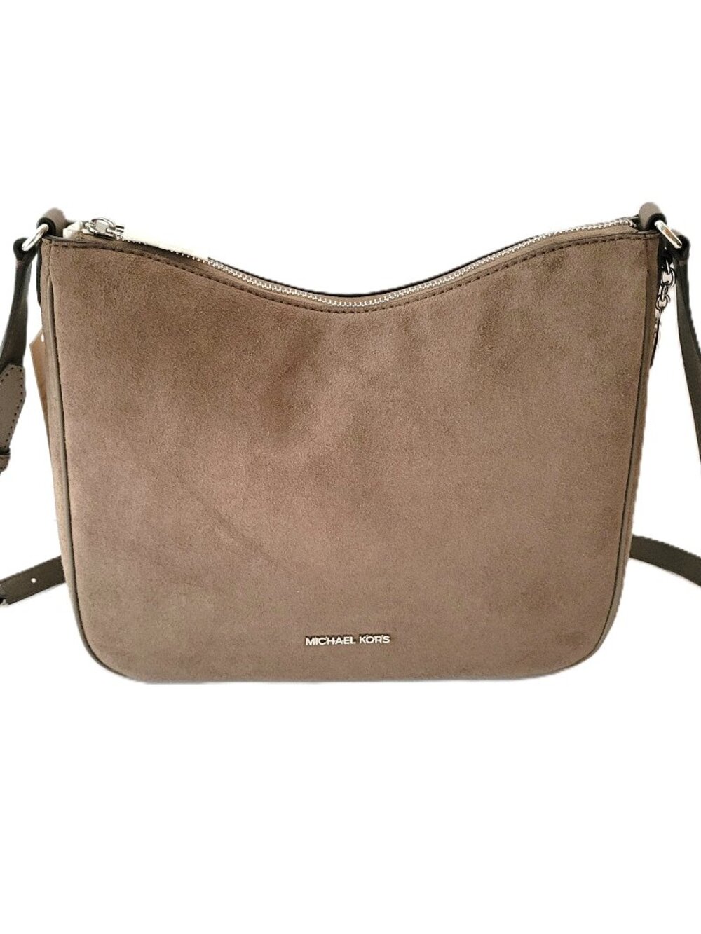 Michael Kors Nayla Medium Messenger Crossbody Handbag Mushroom Suede Leather
